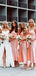 Simple Pink Satin Spaghetti Straps Cheap Side Slit Long Custom Bridesmaid Dresses , MRB0058
