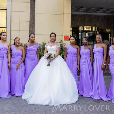 Mismatched Purple Mermaid One Shoulder Cheap Long Custom Bridesmaid Dresses , MRB0059