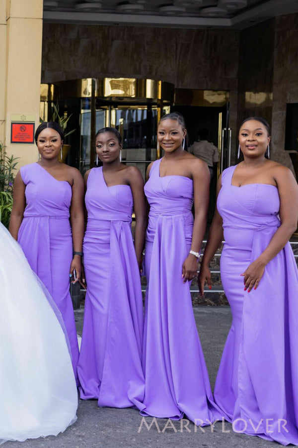 Mismatched Purple Mermaid One Shoulder Cheap Long Custom Bridesmaid Dr – MarryLover