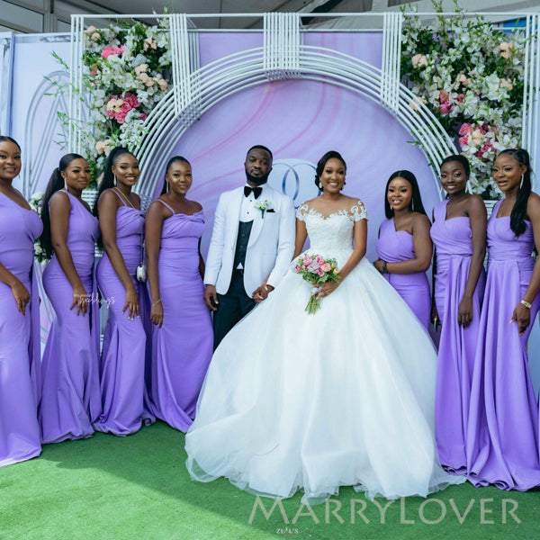Mismatched Purple Mermaid One Shoulder Cheap Long Custom Bridesmaid Dr – MarryLover