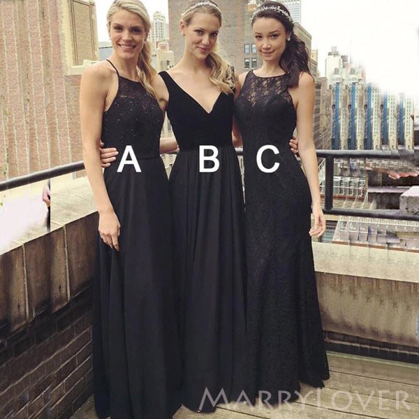 Mismatched Black Lace Cheap Long Custom Bridesmaid Dresses , MRB0062 Mismatched Black Lace Cheap Long Custom Bridesmaid Dresses , MRB0062