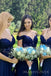 A-line Off Shoulder Royal Blue Cheap Appliques Long Custom Bridesmaid Dresses , MRB0067