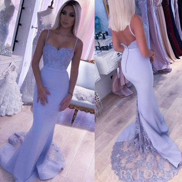 Mermaid Lavender Spaghetti Straps Cheap Long Custom Bridesmaid Dresses , MRB0068
