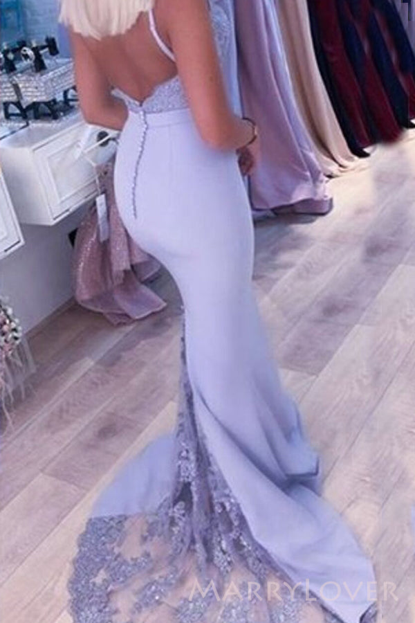 Mermaid Lavender Spaghetti Straps Cheap Long Custom Bridesmaid Dresses , MRB0068