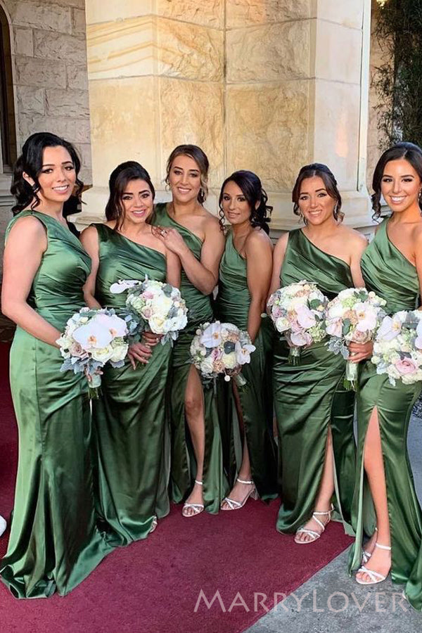 Popular Green Satin Mermaid One Shoulder Cheap Long Custom Bridesmaid MarryLover Popular Green Satin Mermaid One Shoulder Cheap Long Custom Bridesmaid MarryLover