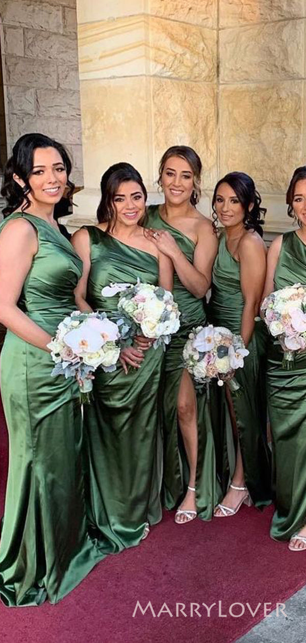 Popular Green Satin Mermaid One Shoulder Cheap Long Custom Bridesmaid MarryLover Popular Green Satin Mermaid One Shoulder Cheap Long Custom Bridesmaid MarryLover