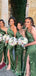 Popular Green Satin Mermaid One Shoulder Cheap Long Custom Bridesmaid Dresses , MRB0077