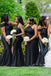 Mismatched Black Satin Cheap Custom Long Custom Bridesmaid Dresses , MRB0079