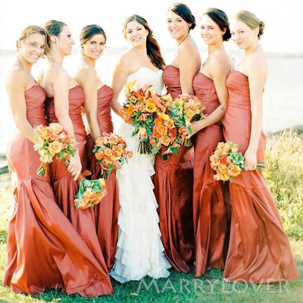 Mermaid Sweetheart Orange Cheap Long Custom Bridesmaid Dresses , MRB0081