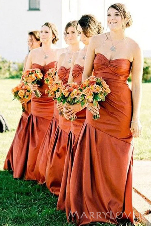 Mermaid Sweetheart Orange Cheap Long Custom Bridesmaid Dresses , MRB0081