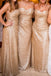 Sweetherat Gold Sequins Mermaid Strapless Cheap Long Custom Bridesmaid Dresses , MRB0084