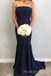 Popular Navy Blue Mermaid Strapless Cheap Long Custom Bridesmaid Dresses , MRB0085