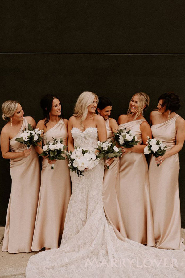 Simple One Shoulder Mermaid Satin Cheap Long Custom Bridesmaid Dresses , MRB0092 Simple One Shoulder Mermaid Satin Cheap Long Custom Bridesmaid Dresses , MRB0092
