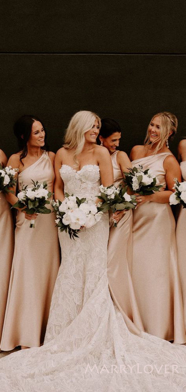one shoulder mermaid bridesmaid dresses Champagne One Shoulder Mermaid Bridesmaid Dress with Train Dressesforparty