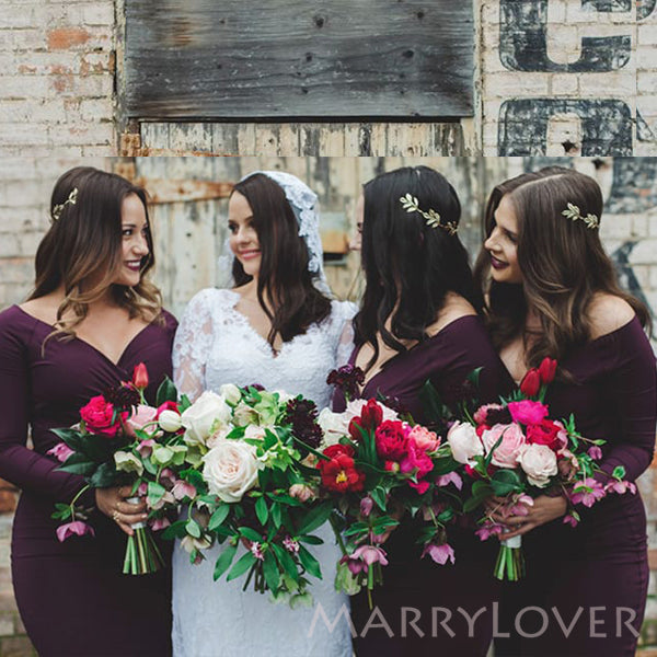 Mermaid V-neck Long Sleeves Cheap Long Custom Bridesmaid Dresses, Shor MarryLover Mermaid V-neck Long Sleeves Cheap Long Custom Bridesmaid Dresses, Shor MarryLover