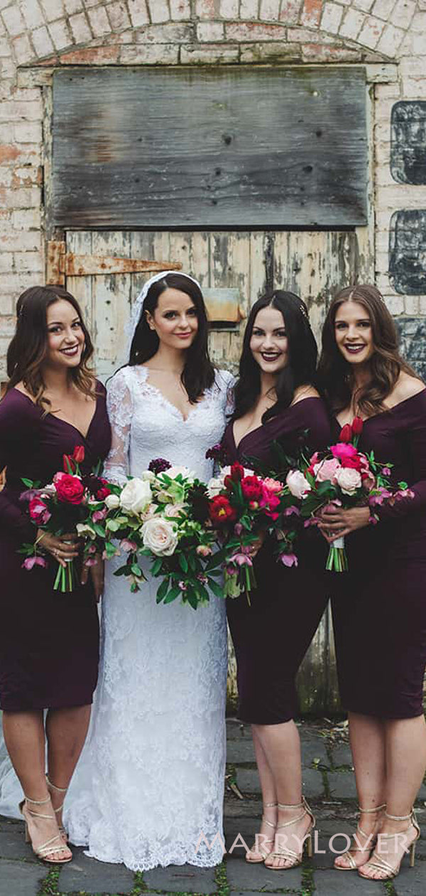 Mermaid V-neck Long Sleeves Cheap Long Custom Bridesmaid Dresses, Shor MarryLover Mermaid V-neck Long Sleeves Cheap Long Custom Bridesmaid Dresses, Shor MarryLover