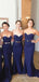 Sweetheart Navy Blue Mermaid Strapless Custom Cheap Long Custom Bridesmaid Dresses , MRB0098