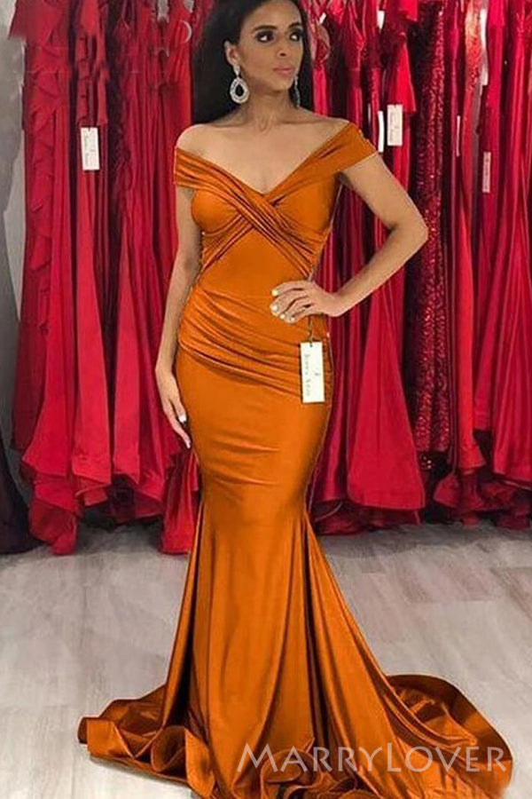 Mermaid Burnt Orange Satin Off Shoulder Custom Cheap Long Custom Bride MarryLover Mermaid Burnt Orange Satin Off Shoulder Custom Cheap Long Custom Bride MarryLover