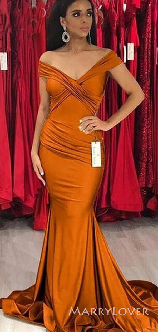 Mermaid Burnt Orange Satin Off Shoulder Custom Cheap Long Custom Bride MarryLover Mermaid Burnt Orange Satin Off Shoulder Custom Cheap Long Custom Bride MarryLover