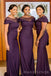 Mermaid Purple Satin Custom Cheap Off Shoulder Long Custom Bridesmaid Dresses , MRB0103