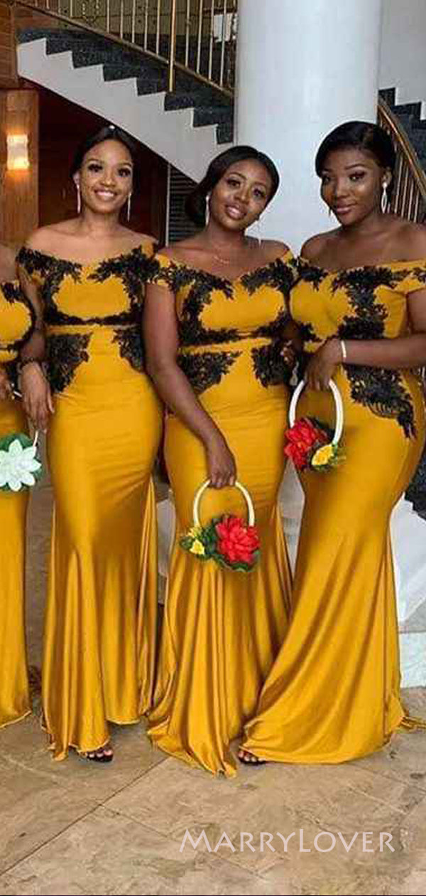 Gold Satin Appliques Mermaid Custom Cheap Off Shoulder Long Custom Bri MarryLover Gold Satin Appliques Mermaid Custom Cheap Off Shoulder Long Custom Bri MarryLover