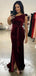 Burgundy Velvet One Shoulder Mermaid Custom Long Custom Bridesmaid Dresses, MRB0107