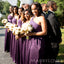 A-line Purple One Shoulder Long Custom Side Slit Bridesmaid Dresses, MRB0116