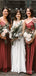 Simple Spaghetti Straps Rust A-line Long Custom V-neck Bridesmaid Dresses, MRB0119