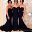 Sweetheart Navy Blue Mermaid Long Custom Strapless Bridesmaid Dresses, MRB0120