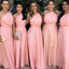 One Shoulder Pink Organza Long Custom A-line Bridesmaid Dresses, MRB0123