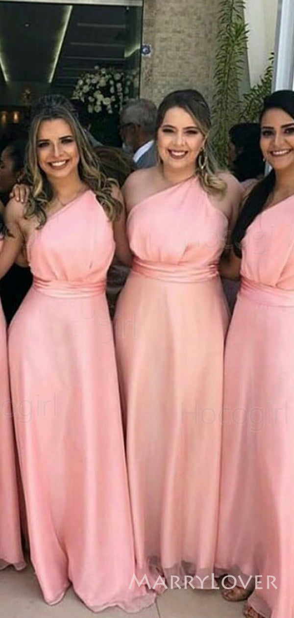 One Shoulder Pink Organza Long Custom A-line Bridesmaid Dresses, MRB0123 One Shoulder Pink Organza Long Custom A-line Bridesmaid Dresses, MRB0123