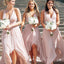 A-line Pink Chiffon V-neck Long Custom Spaghetti Straps Bridesmaid Dresses, MRB0136