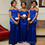 Royal Blue Satin Appliques Off Shoulder Mermaid Long Custom Bridesmaid Dresses, MRB0142