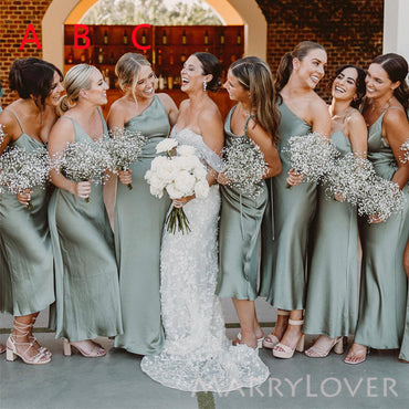 Mismatched Satin Spaghetti Straps Mermaid Long Custom Bridesmaid Dresses, MRB0152