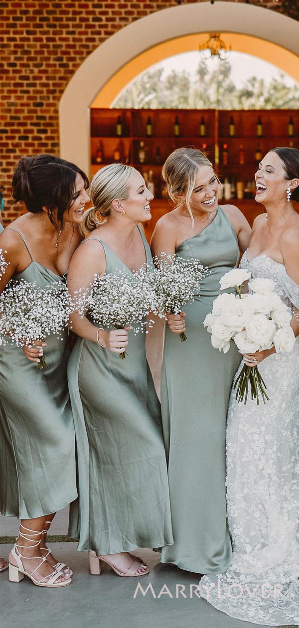 Mismatched Satin Spaghetti Straps Mermaid Long Custom Bridesmaid Dresses, MRB0152 Mismatched Satin Spaghetti Straps Mermaid Long Custom Bridesmaid Dresses, MRB0152