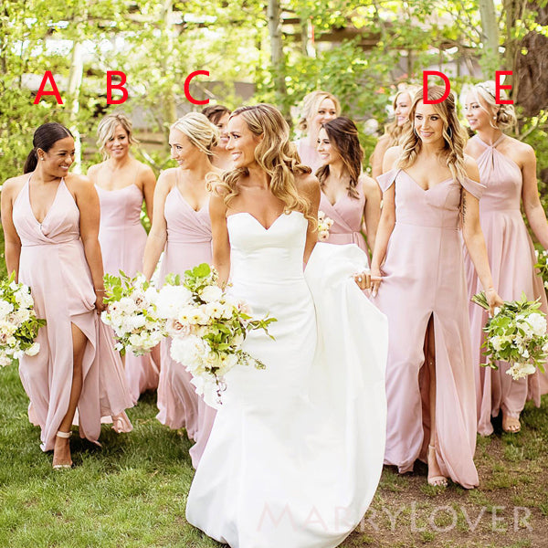 Mismatched Pink Chiffon Side Slit Long Custom Bridesmaid Dresses, MRB0 MarryLover Mismatched Pink Chiffon Side Slit Long Custom Bridesmaid Dresses, MRB0 MarryLover