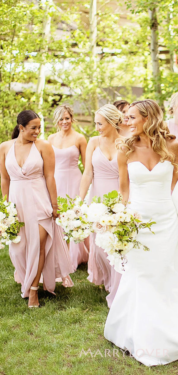 Mismatched Pink Chiffon Side Slit Long Custom Bridesmaid Dresses, MRB0 MarryLover Mismatched Pink Chiffon Side Slit Long Custom Bridesmaid Dresses, MRB0 MarryLover