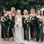 Simple Dark Green Satin Spaghetti Straps Long Custom Side Slit Bridesmaid Dresses, MRB0155