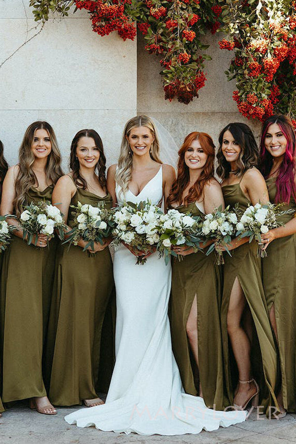 clover bridesmaid dress Clover Green Bridesmaid Dresses Chic Bateau Neckline Ruffle Short Sleeves Sheath/Column Chiffon Bridesmaid Dress with Slit