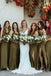 Spaghetti Straps A-line Clover Long Cheap Custom Side Slit Bridesmaid Dresses, MRB0157