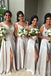 Ivory Satin Appliques Side Slit Long Cheap Custom Bridesmaid Dresses, MRB0163