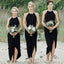 Simple Black Mermaid Long Cheap Custom Side Slit Bridesmaid Dresses, MRB0169