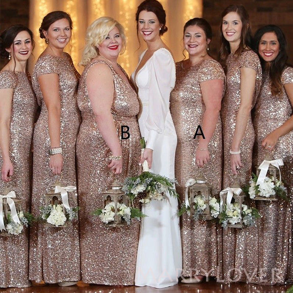 Mismatched Gold Sequins Mermaid Long Cheap Custom Bridesmaid Dresses, MarryLover Mismatched Gold Sequins Mermaid Long Cheap Custom Bridesmaid Dresses, MarryLover