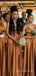 Deep V-neck Burnt orange satin Spaghetti Straps Long Cheap Custom A-line Bridesmaid Dresses, MRB0173
