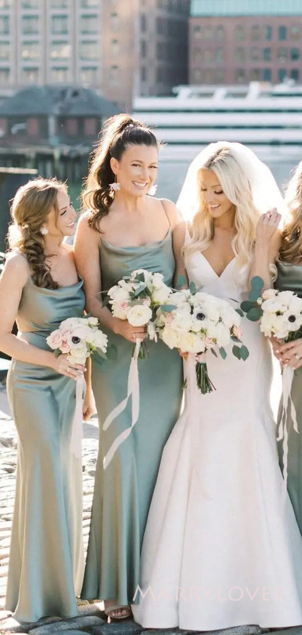 Spaghetti Straps Sage Green Satin Long Cheap Custom Mermaid Bridesmaid Dresses, MRB0175 Spaghetti Straps Sage Green Satin Long Cheap Custom Mermaid Bridesmaid Dresses, MRB0175