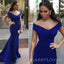 Royal Blue Satin Mermaid Off Shoulder Long Cheap Custom Bridesmaid Dresses, MRB0176