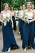 Spaghetti Straps Navy Blue Chiffon Long Cheap Custom Bridesmaid Dresses, MRB0177