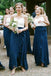 Spaghetti Straps Navy Blue Chiffon Long Cheap Custom Bridesmaid Dresses, MRB0177
