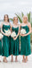 Cowl-neck Mermaid Spaghetti Straps Dark Green Satin Long Cheap Custom Bridesmaid Dresses, MRB0187