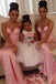 Sweetheart Pink Satin Mermaid Strapless Long Cheap Custom Bridesmaid Dresses, MRB0189